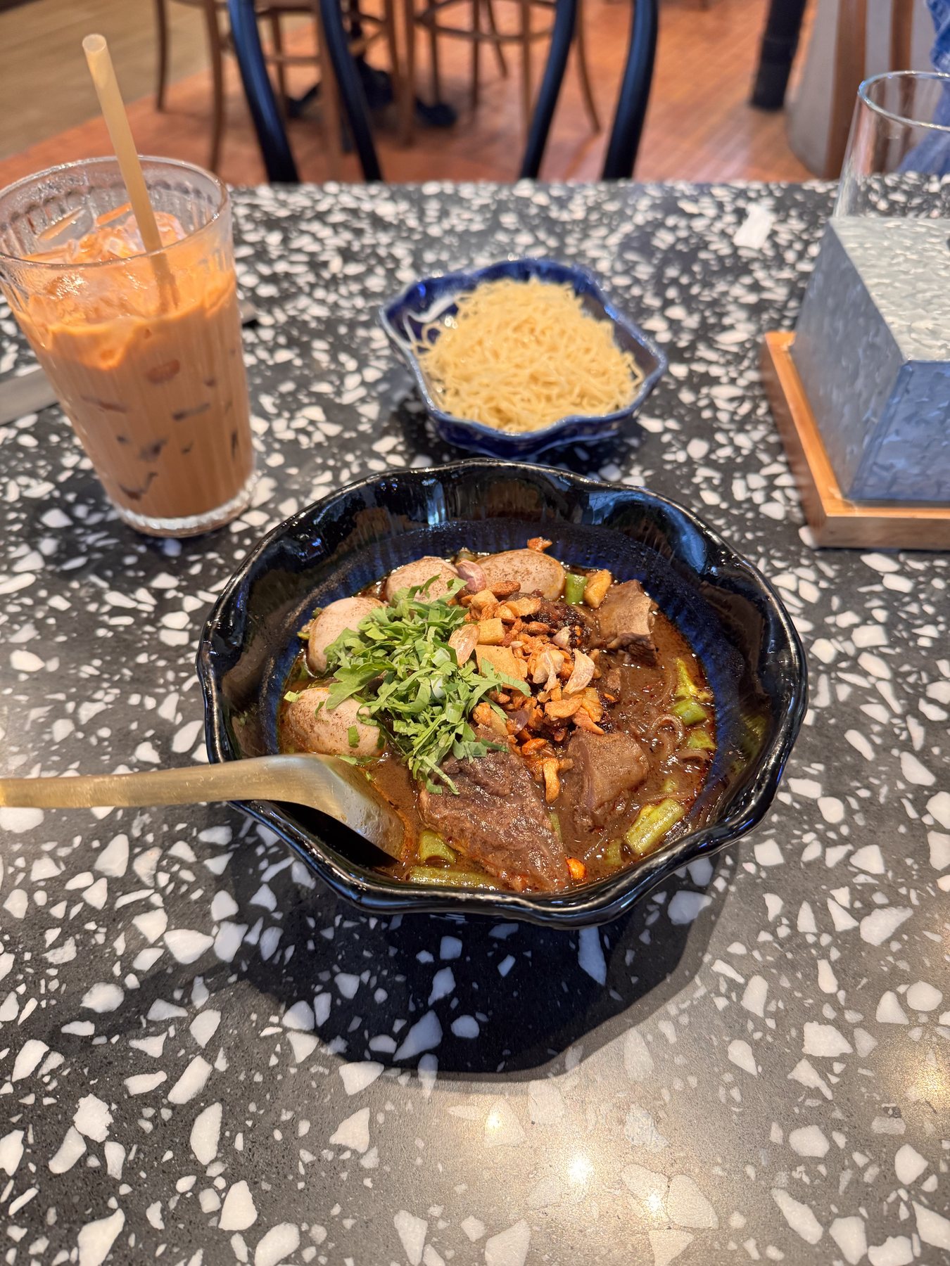 A bowl of Thai boat noodles