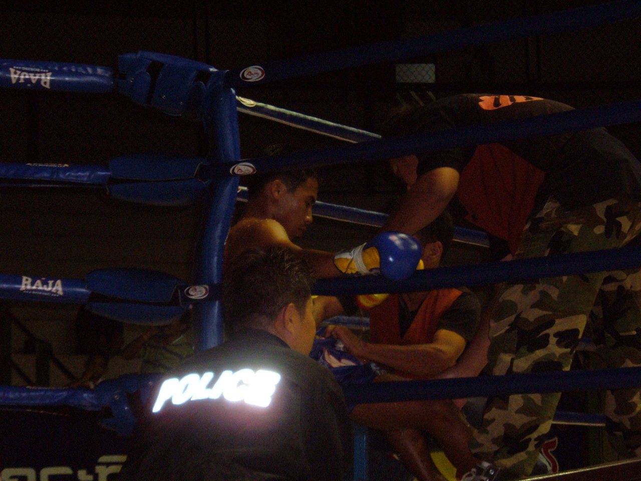 Muay Thai match at Rajadamnern Stadium in Bangkok