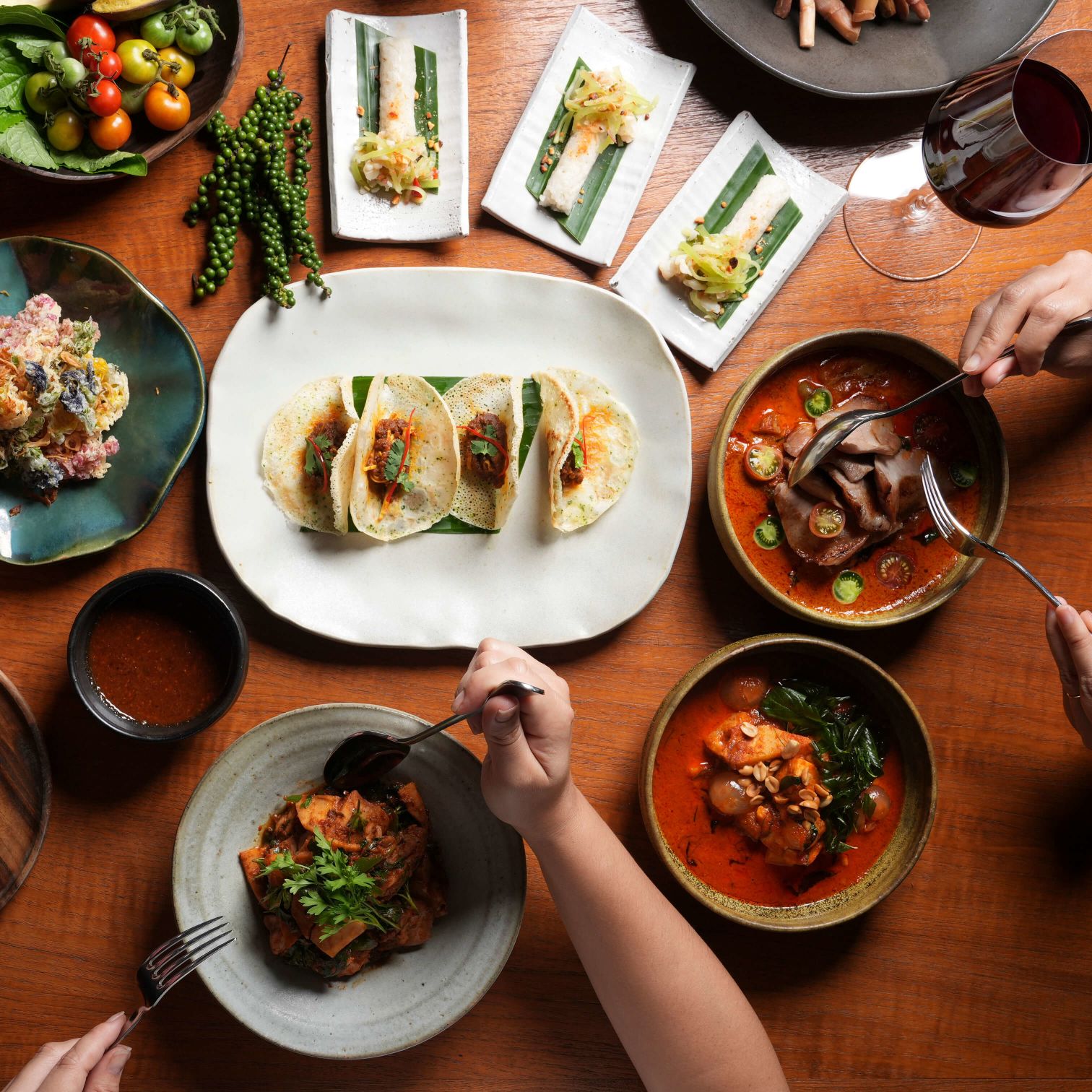 Thai food spread at Nahm Bangkok