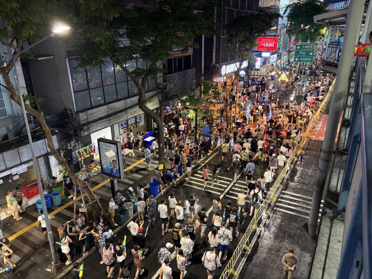 Songkran water fight on Silom Road in Bangkok
