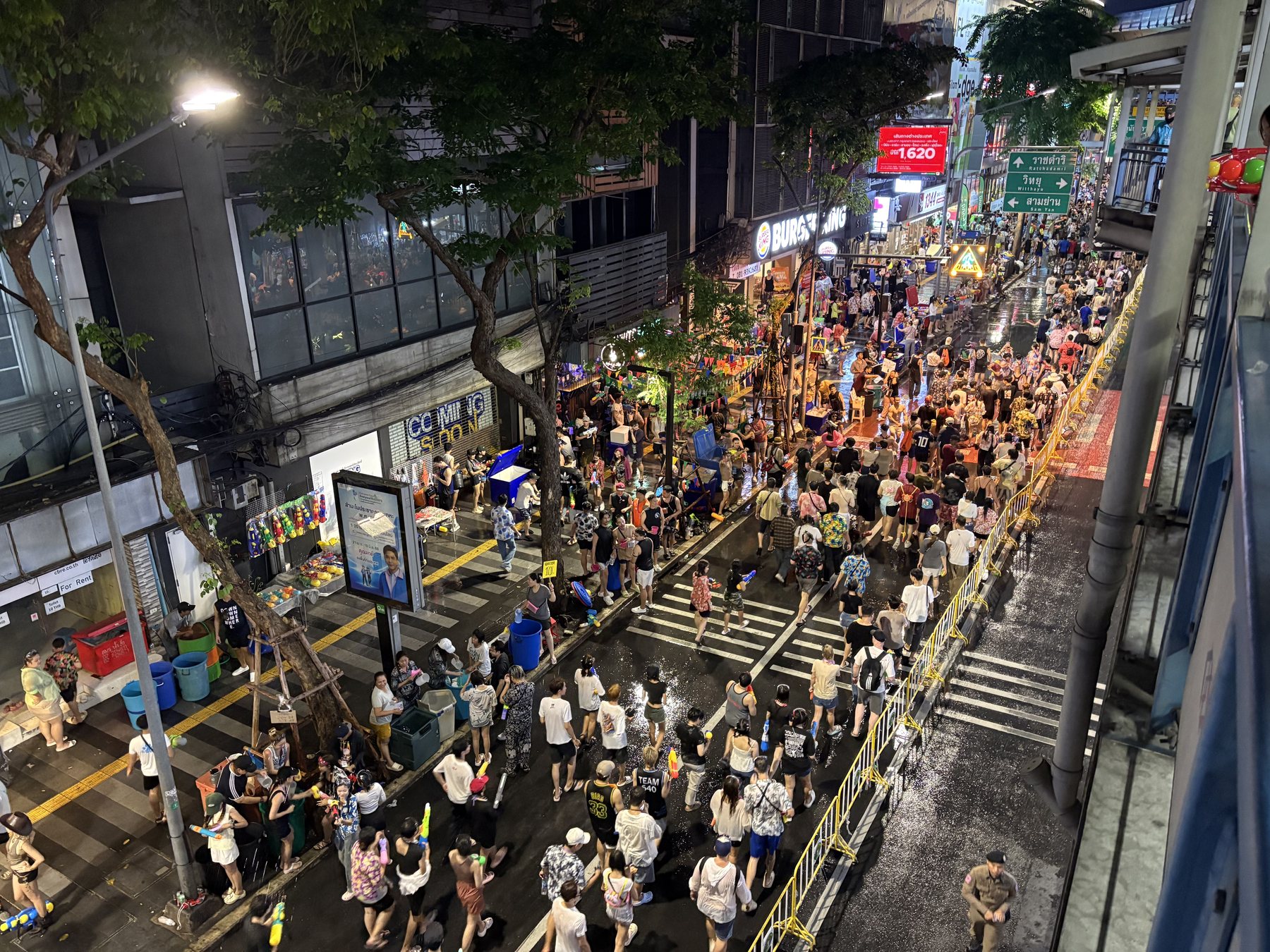 Songkran water fight on Silom Road in Bangkok