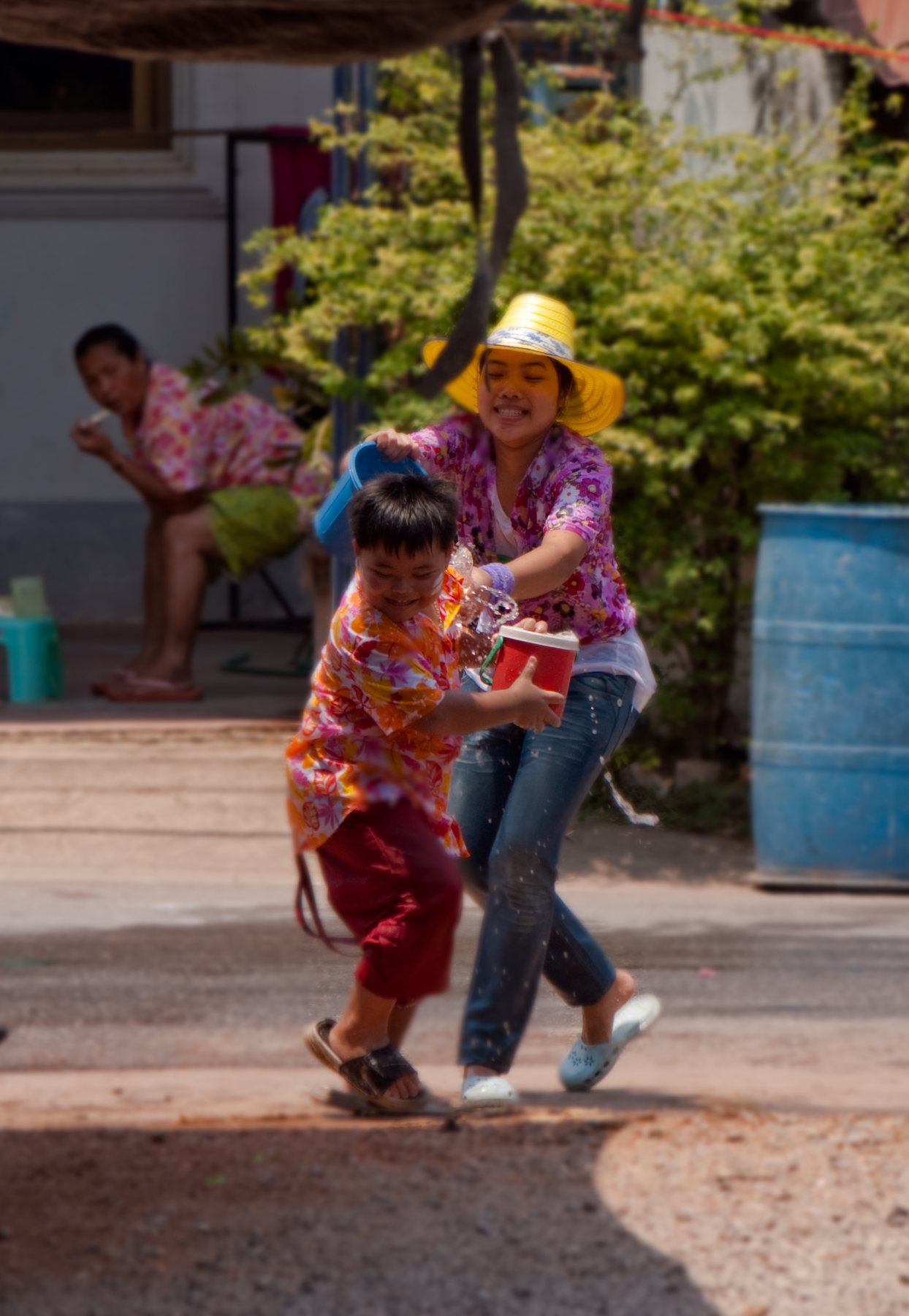 Water fight during Songkran in Thailand