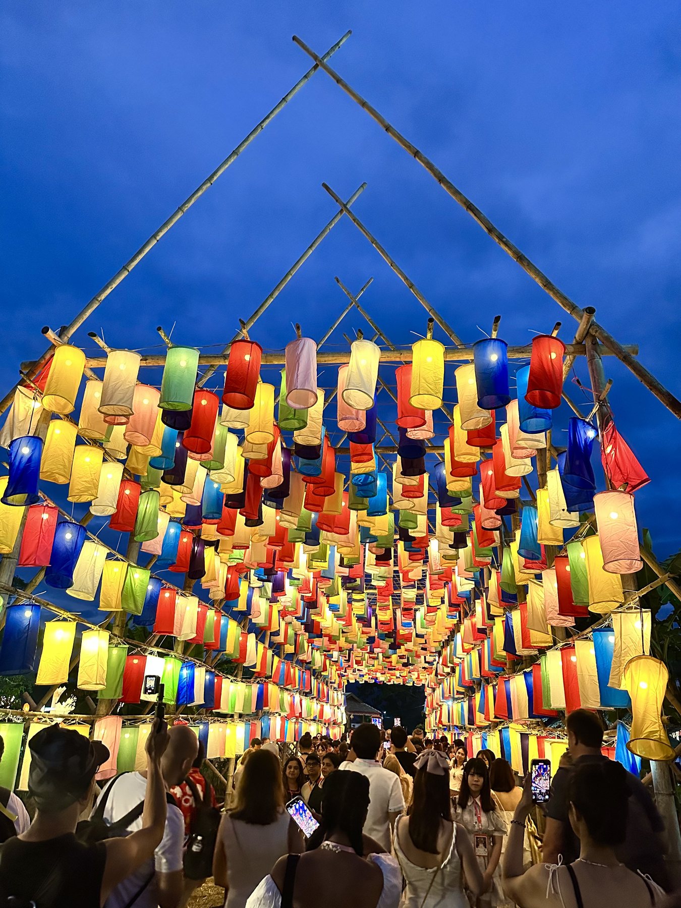 Hanging lanterns at Yi Peng festival in Chiang Mai