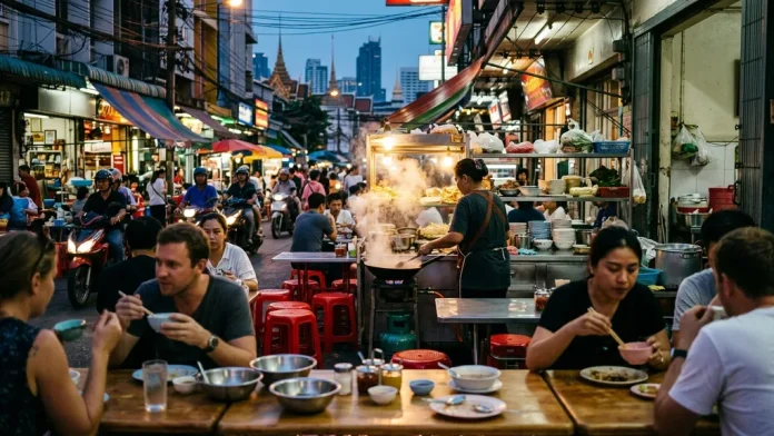 Banthat Thong Road Bangkok street food scene