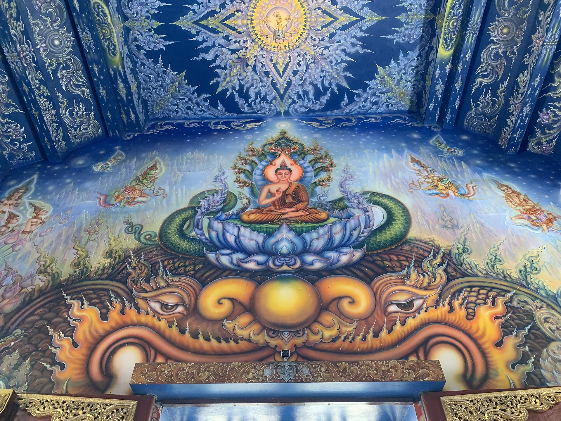 Interior detail at Wat Rong Suea Ten Blue Temple