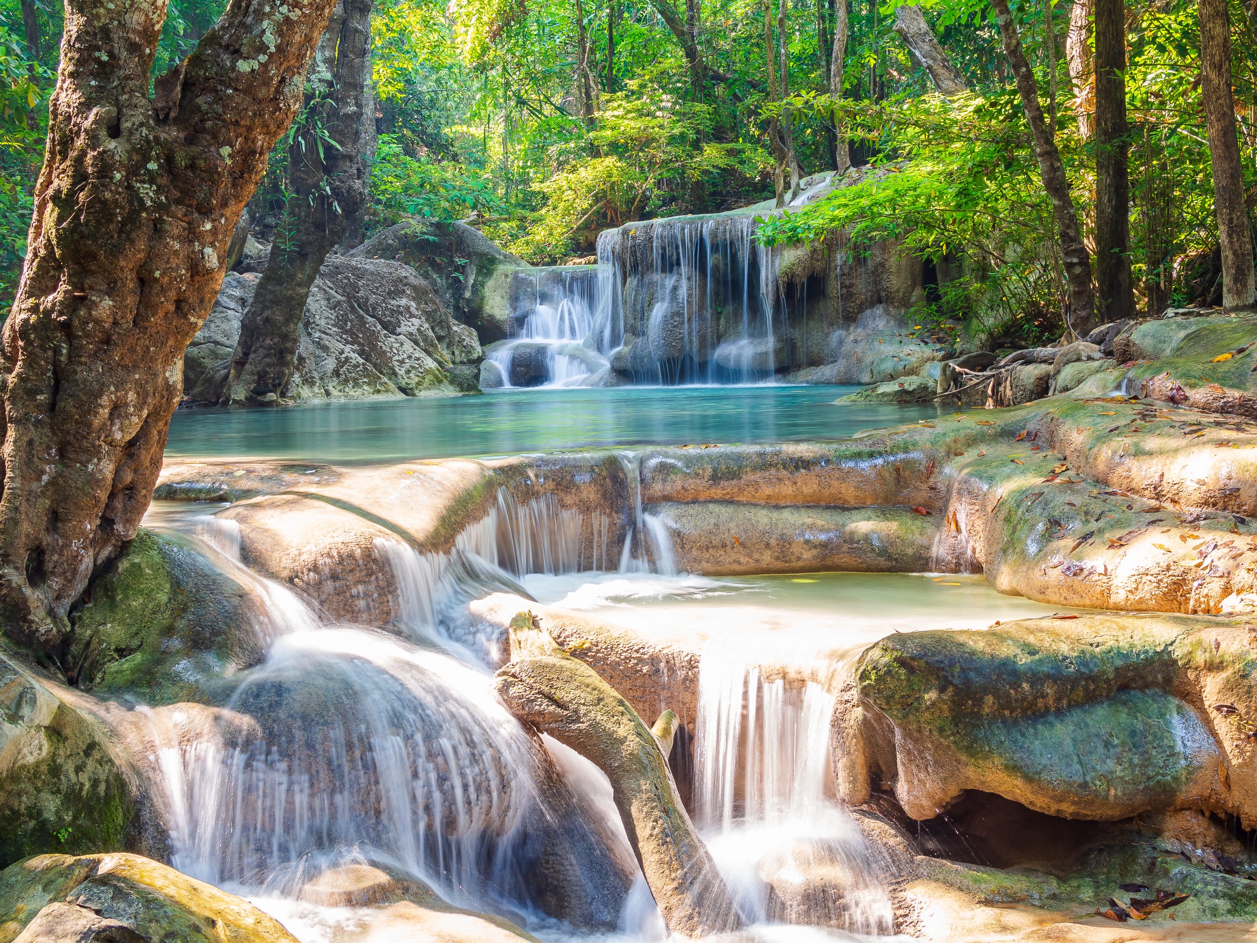 Cascading tier at Erawan Waterfall in Kanchanaburi