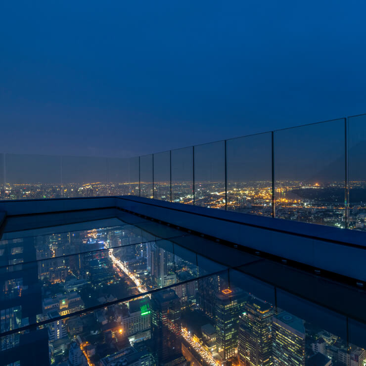 Mahanakhon SkyWalk glass tray above Bangkok