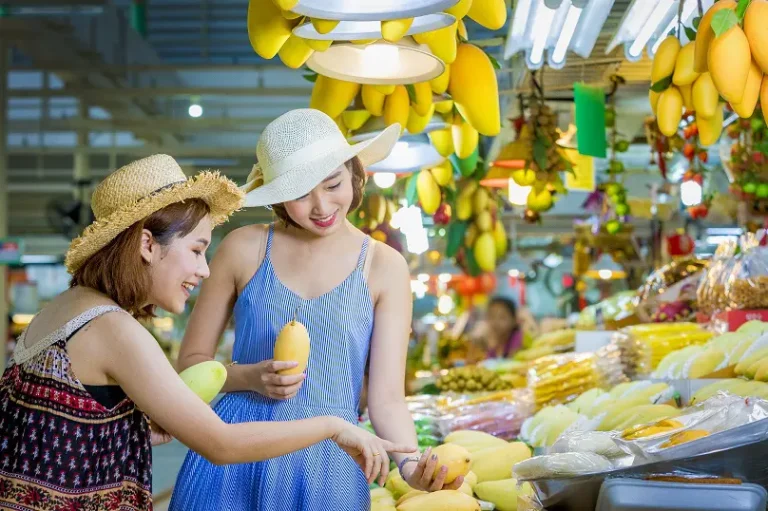 Produce displays at Or Tor Kor Market Bangkok