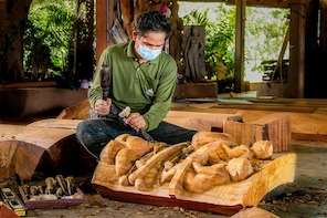 Hand-carved wood detail at Sanctuary of Truth Pattaya