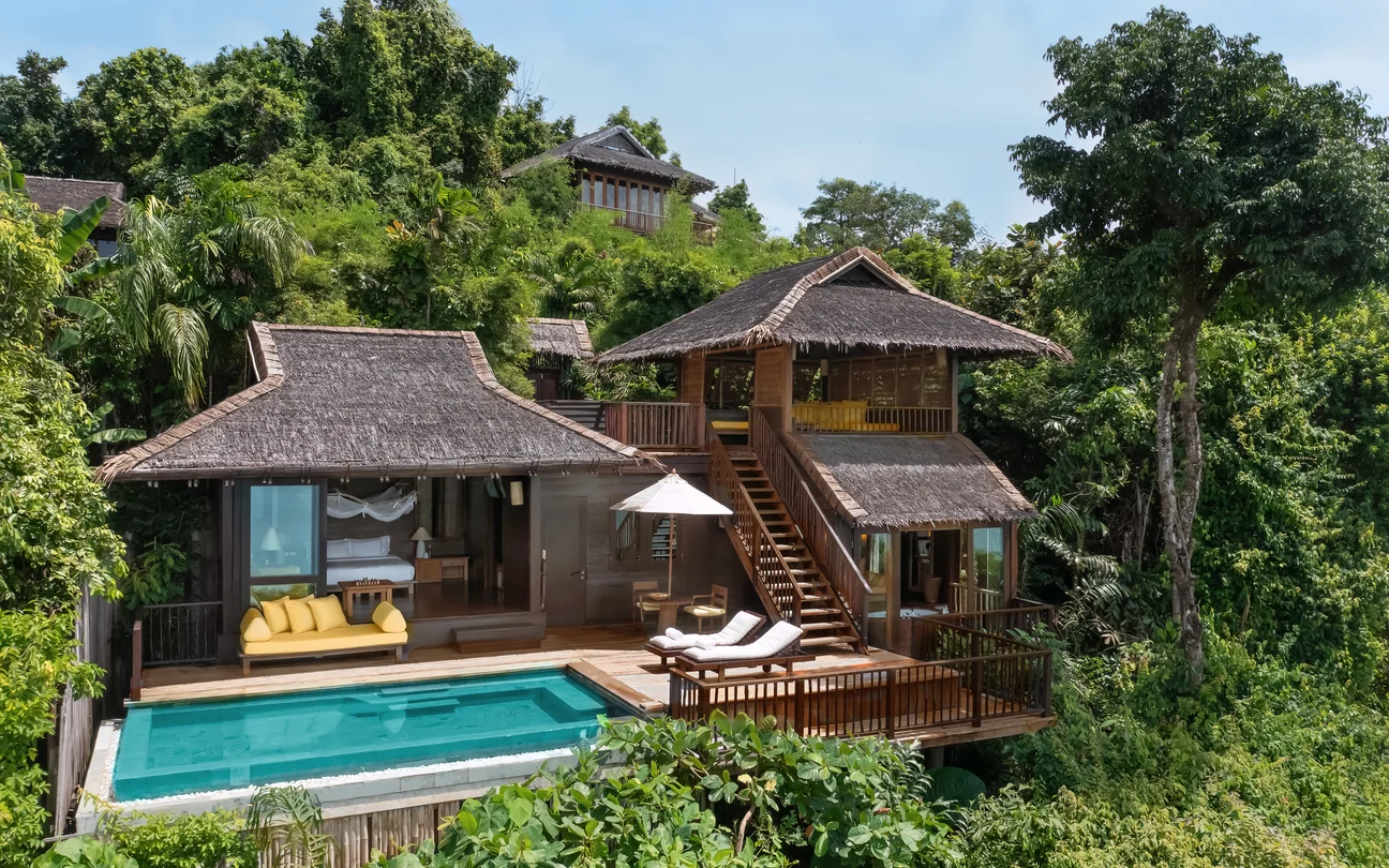 Ocean Deluxe Pool Villa aerial view at Six Senses Yao Noi