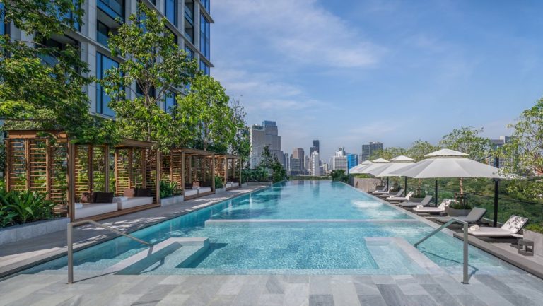 Pool at The Ritz-Carlton Bangkok overlooking the city
