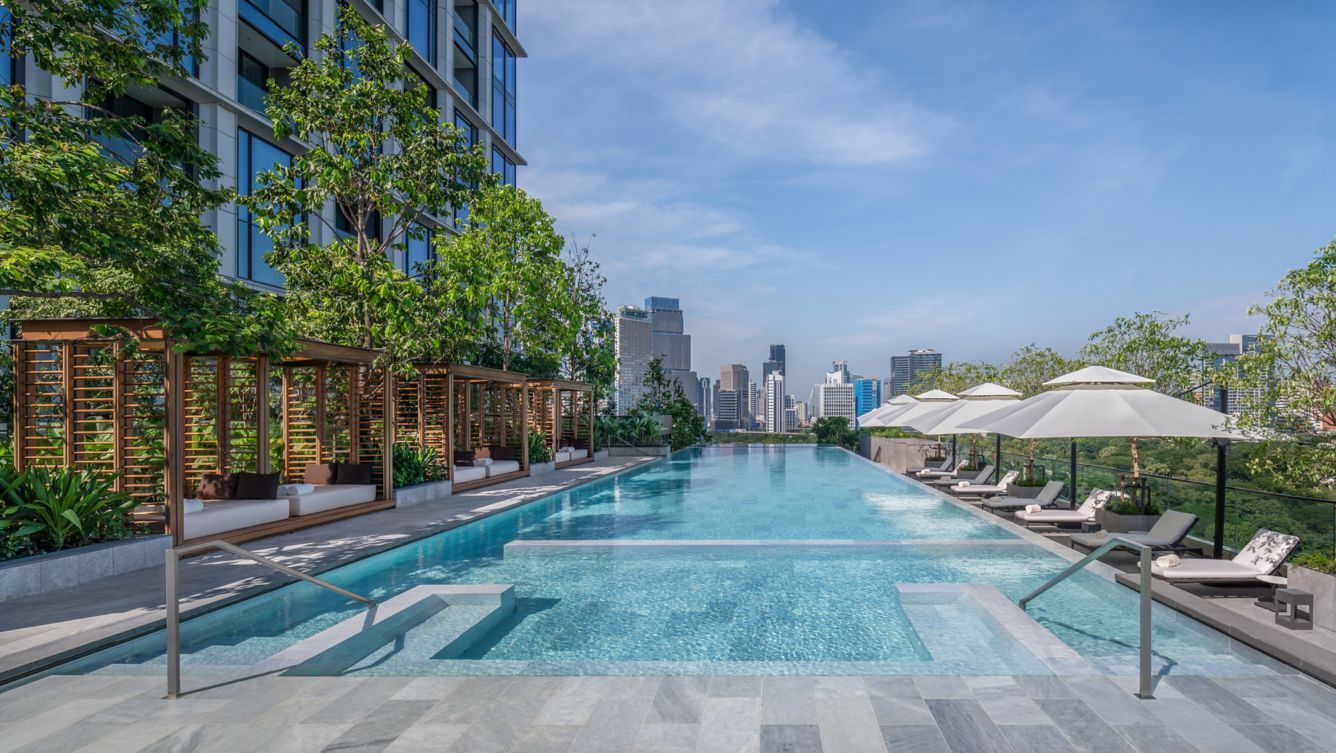 Pool at The Ritz-Carlton Bangkok overlooking the city