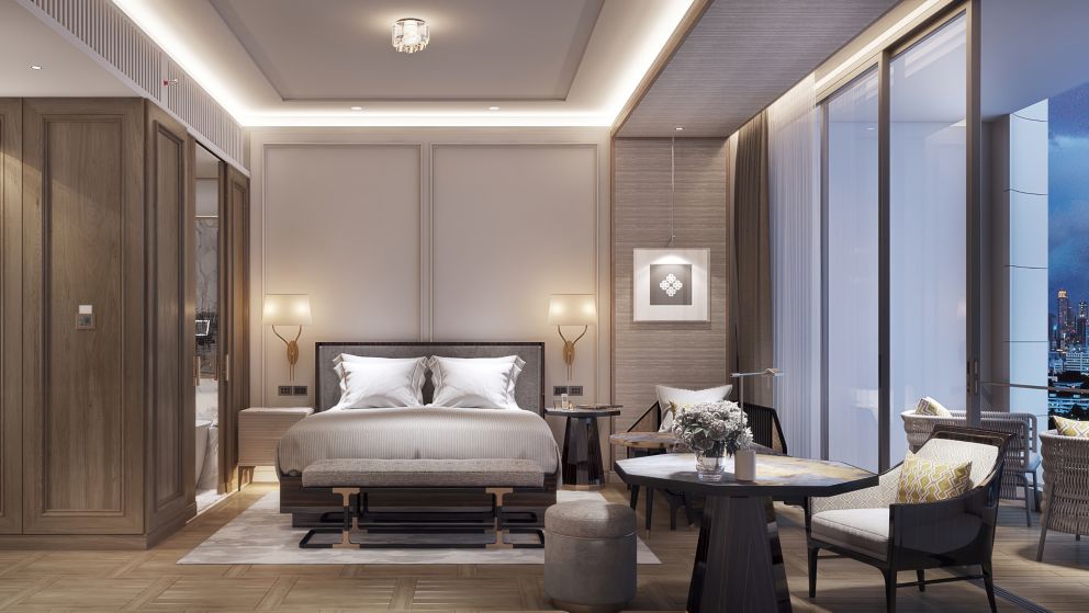 Guest room at The Ritz-Carlton Bangkok with city view