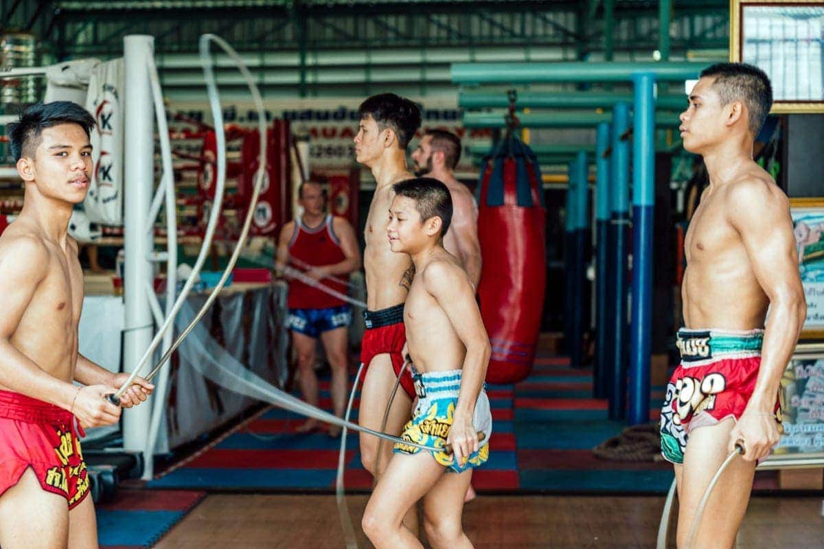 PK Saenchai Muay Thai gym warm up