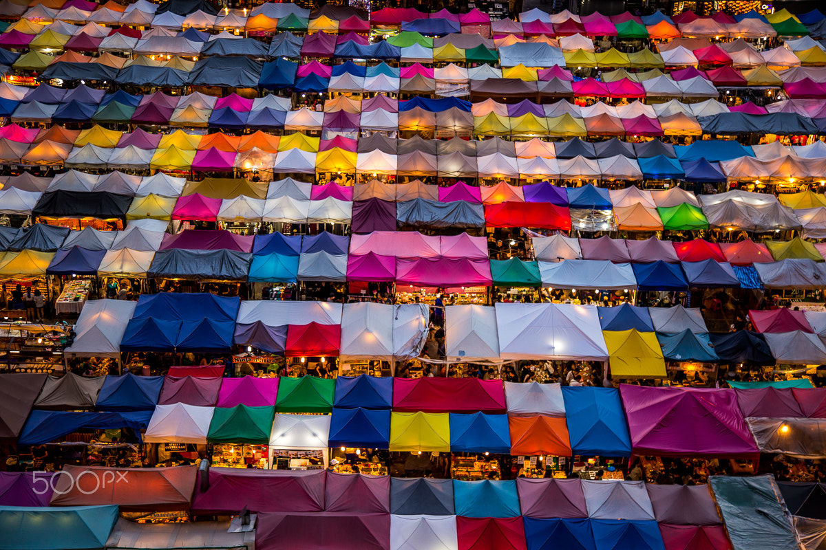 Evening scene at Rot Fai Market Bangkok
