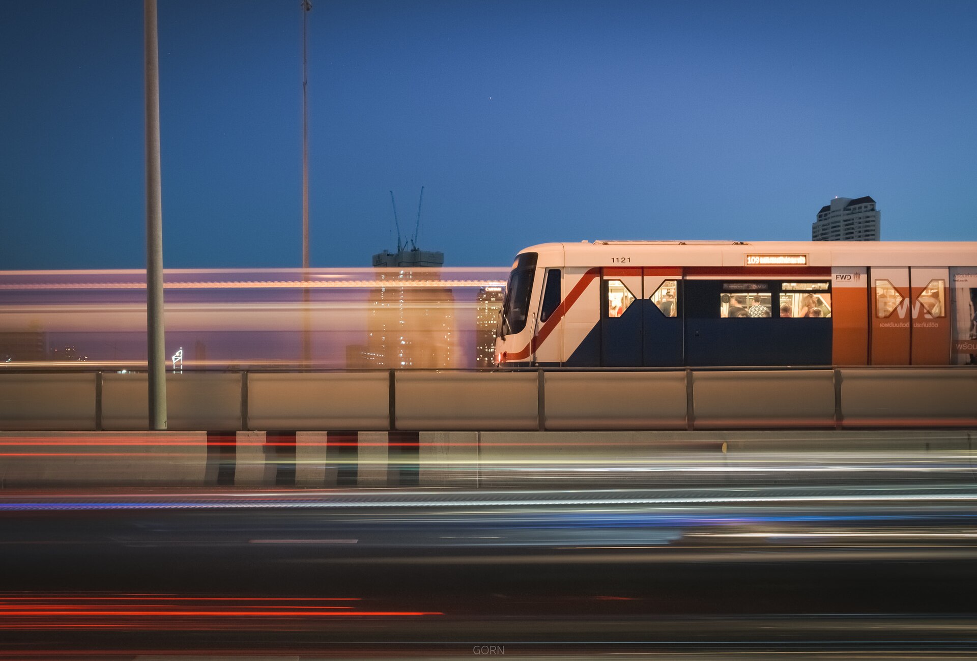 BTS Skytrain travelling through Bangkok