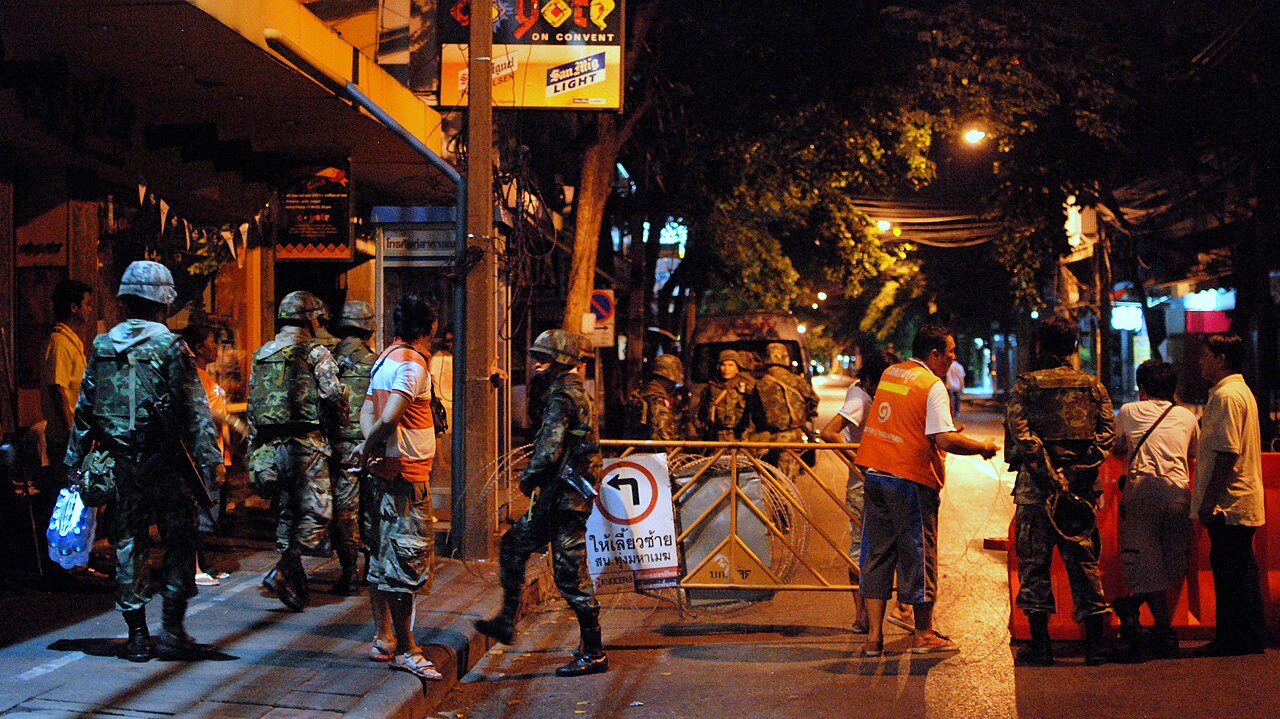 Night traffic and taxis in Bangkok's Silom district