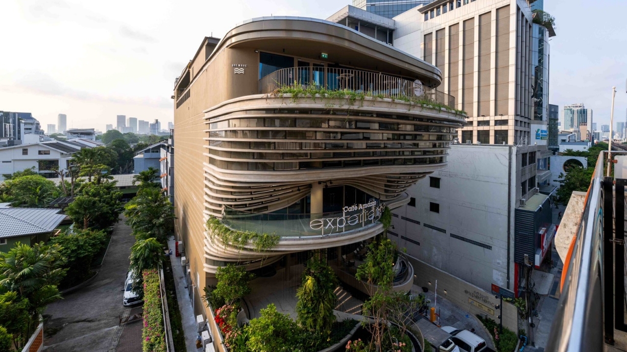 Exterior of the six-floor Café Amazon Experience flagship in Ari