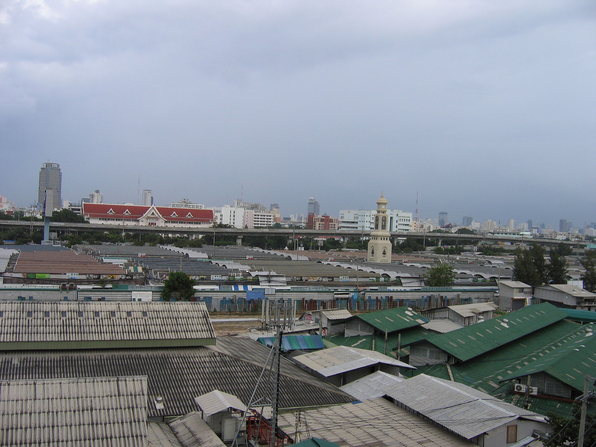 Aerial view across Chatuchak Weekend Market roofs