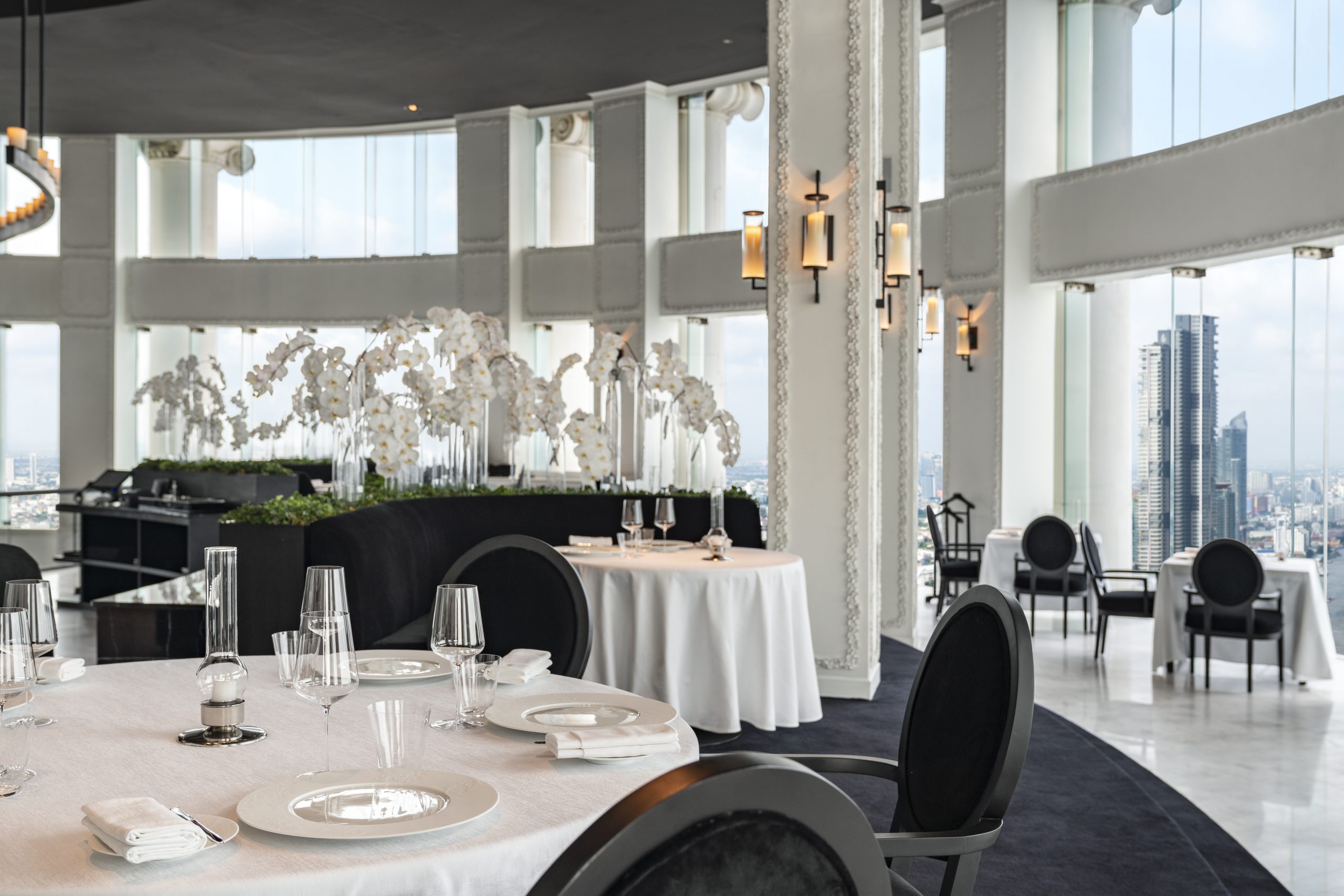 Table setting inside Mezzaluna at lebua Bangkok