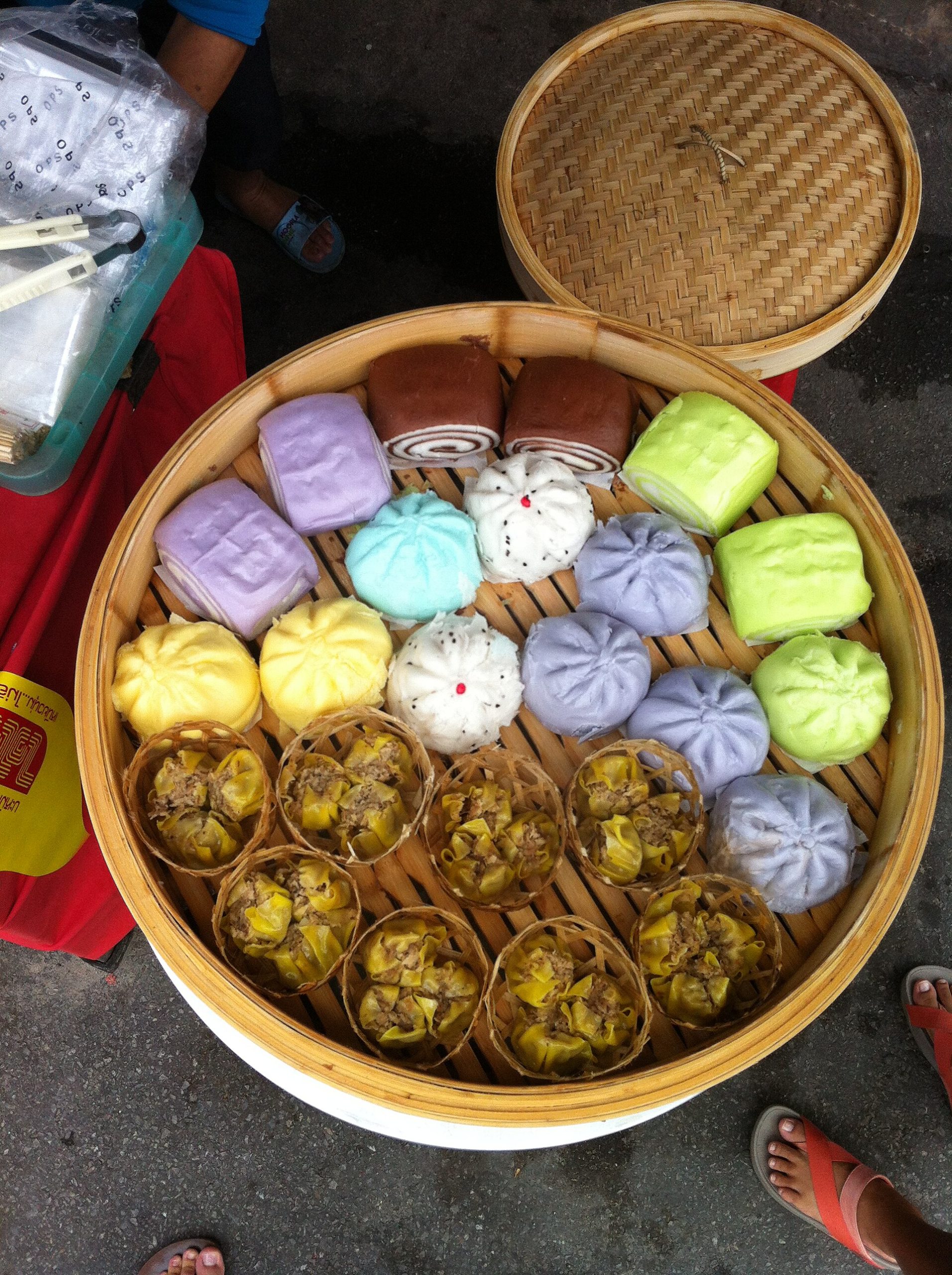 Trays of steamed buns prepared in Phuket