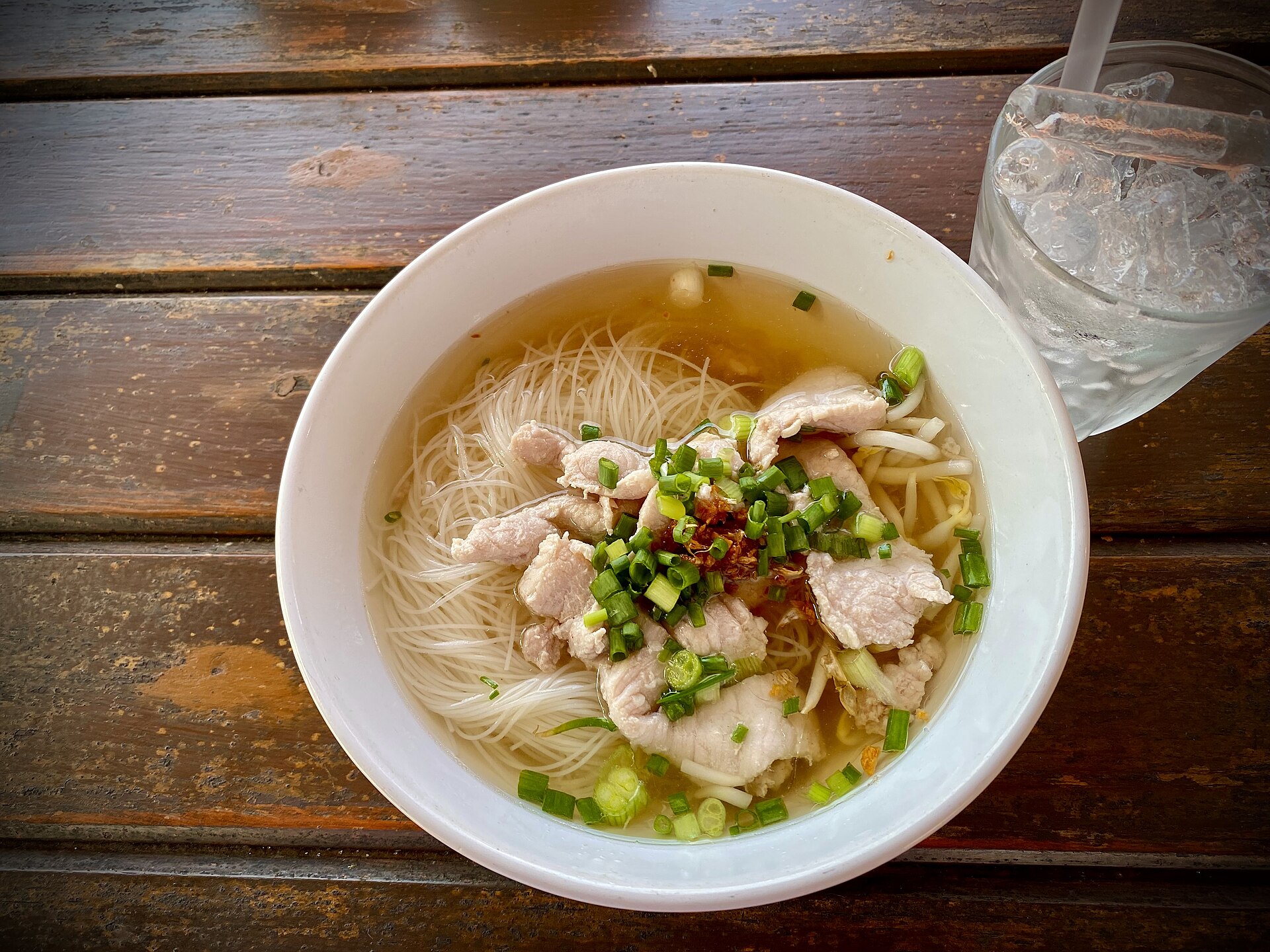 Bowl of local pork noodle soup in Phuket