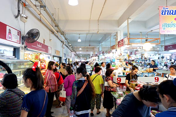 Fresh produce stalls inside Samyan Market