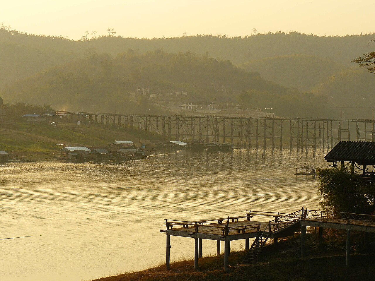 Mon Bridge in the green Sangkhlaburi landscape