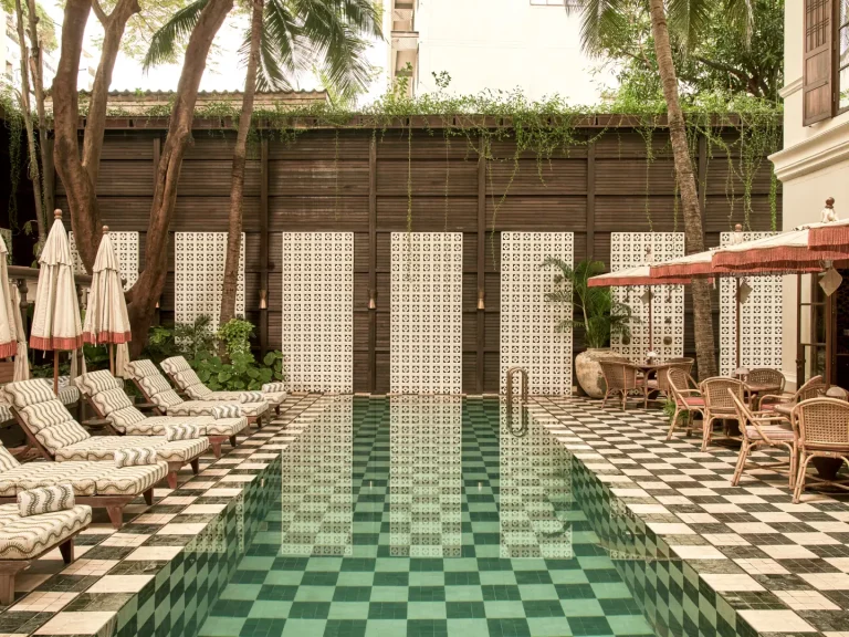 Pool and tropical terrace at Soho House Bangkok