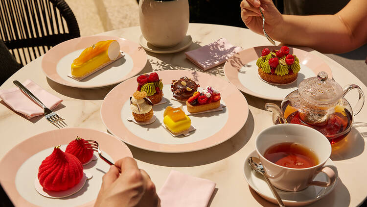 Colourful petite pastries at Café Madeleine by the river
