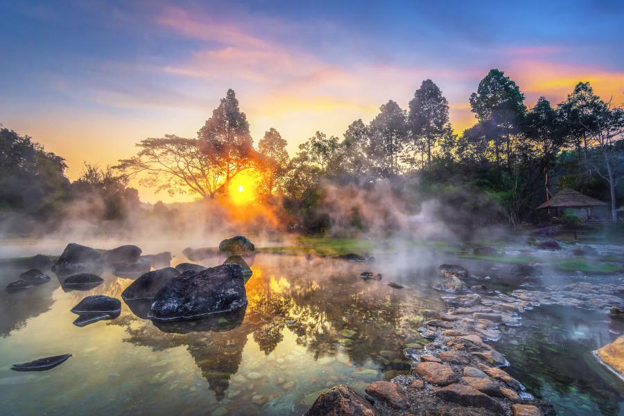 Mist around the geothermal pools at Chae Son