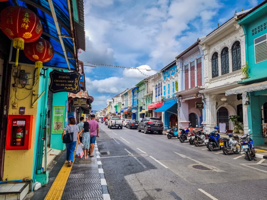 Historic shophouses along Thalang Road in Phuket Old Town