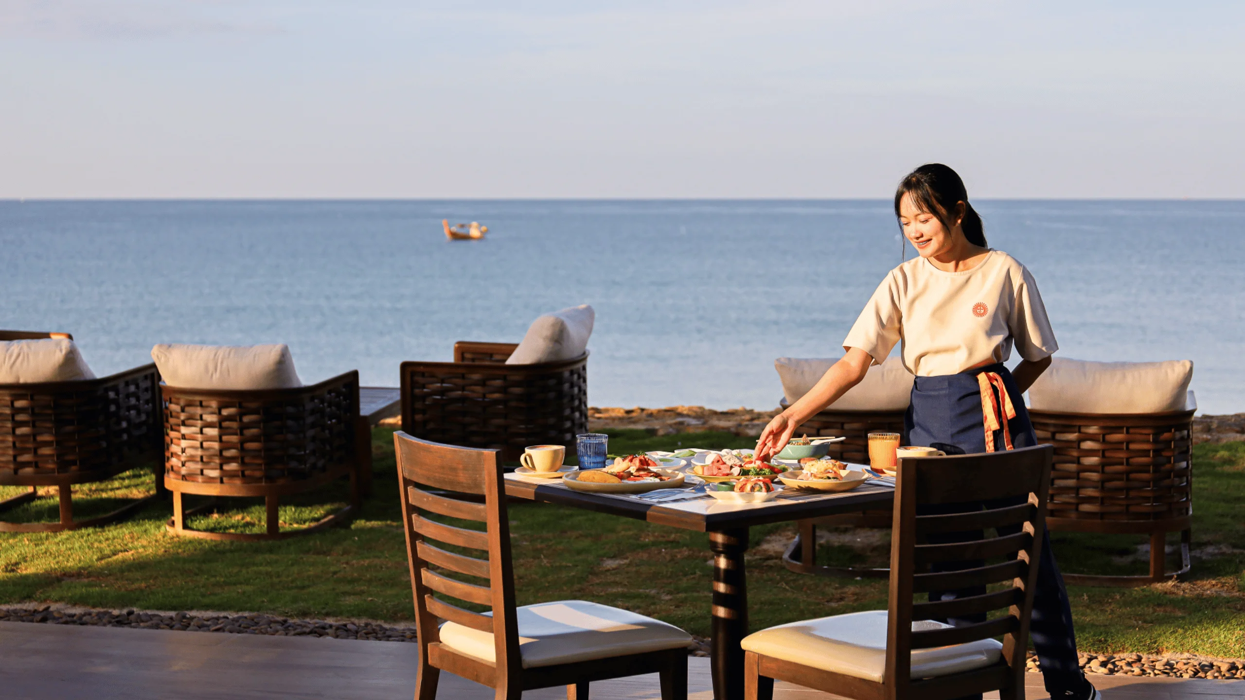 Beachfront table service at La Solaya Khao Lak