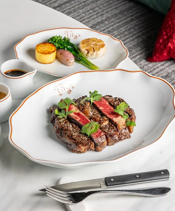 Wagyu ribeye served at Lily's Bangkok