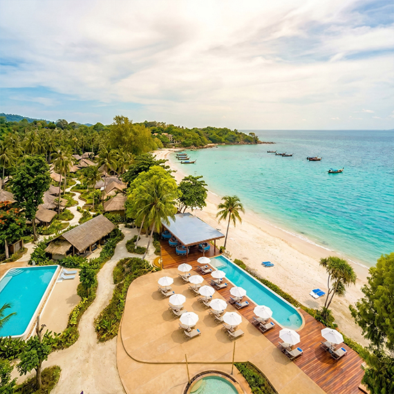 Beachfront setting at Outrigger Phi Phi Island Resort