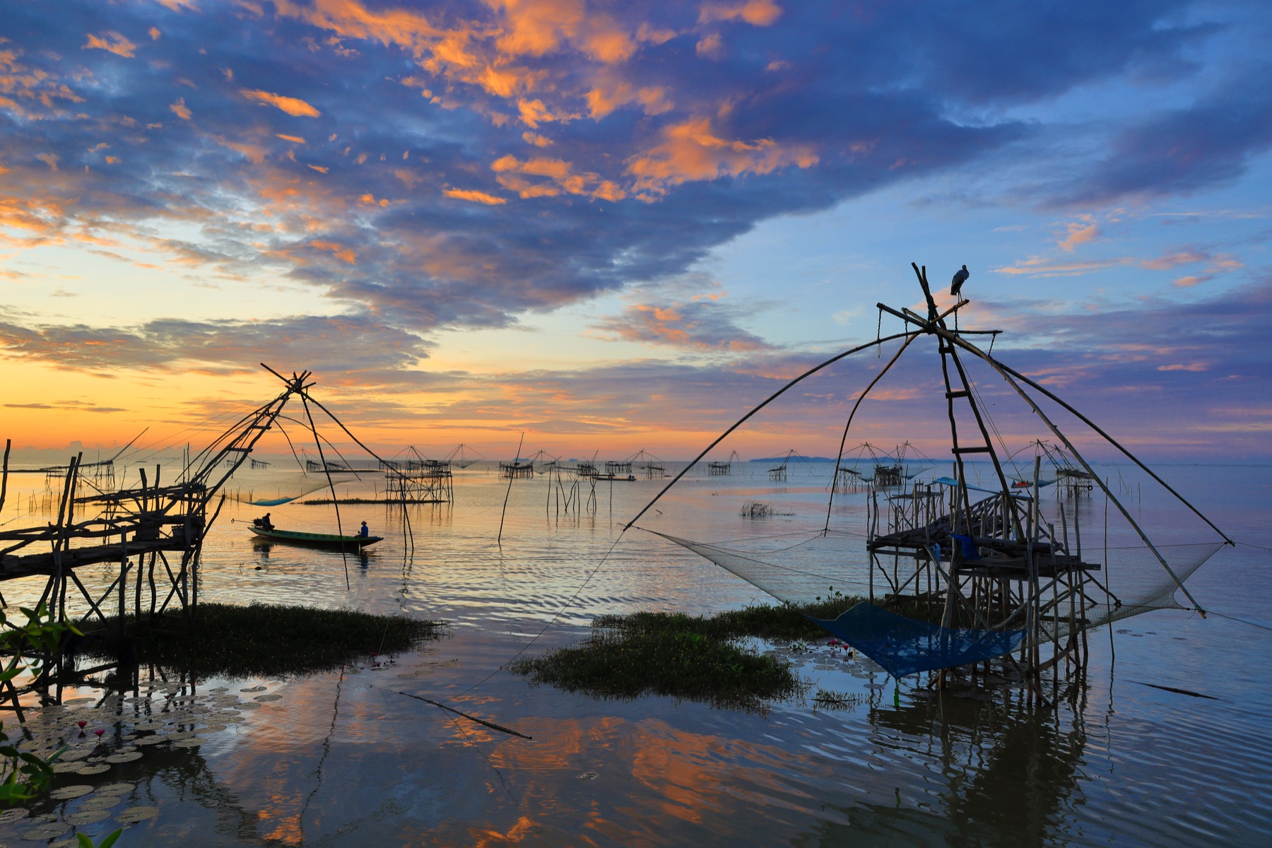 Traditional fishing lift nets at Pak Pra
