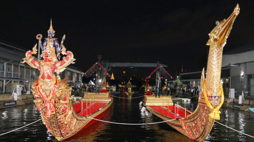 A principal royal barge during an official rehearsal