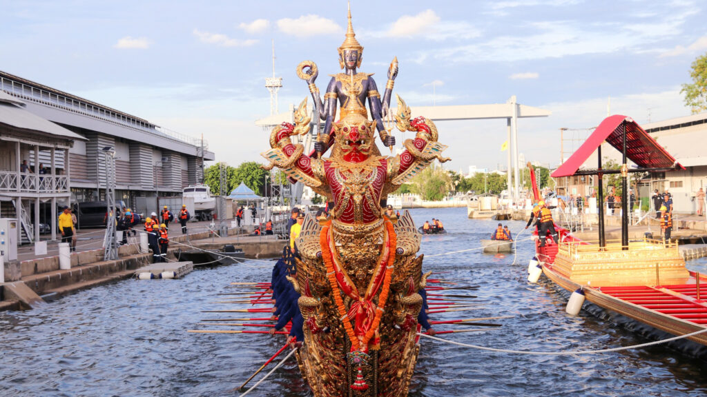 Royal barges moving in ceremonial formation