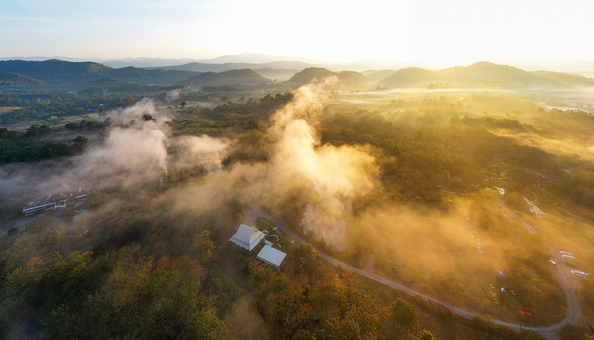 Aerial landscape around San Kamphaeng Hot Springs
