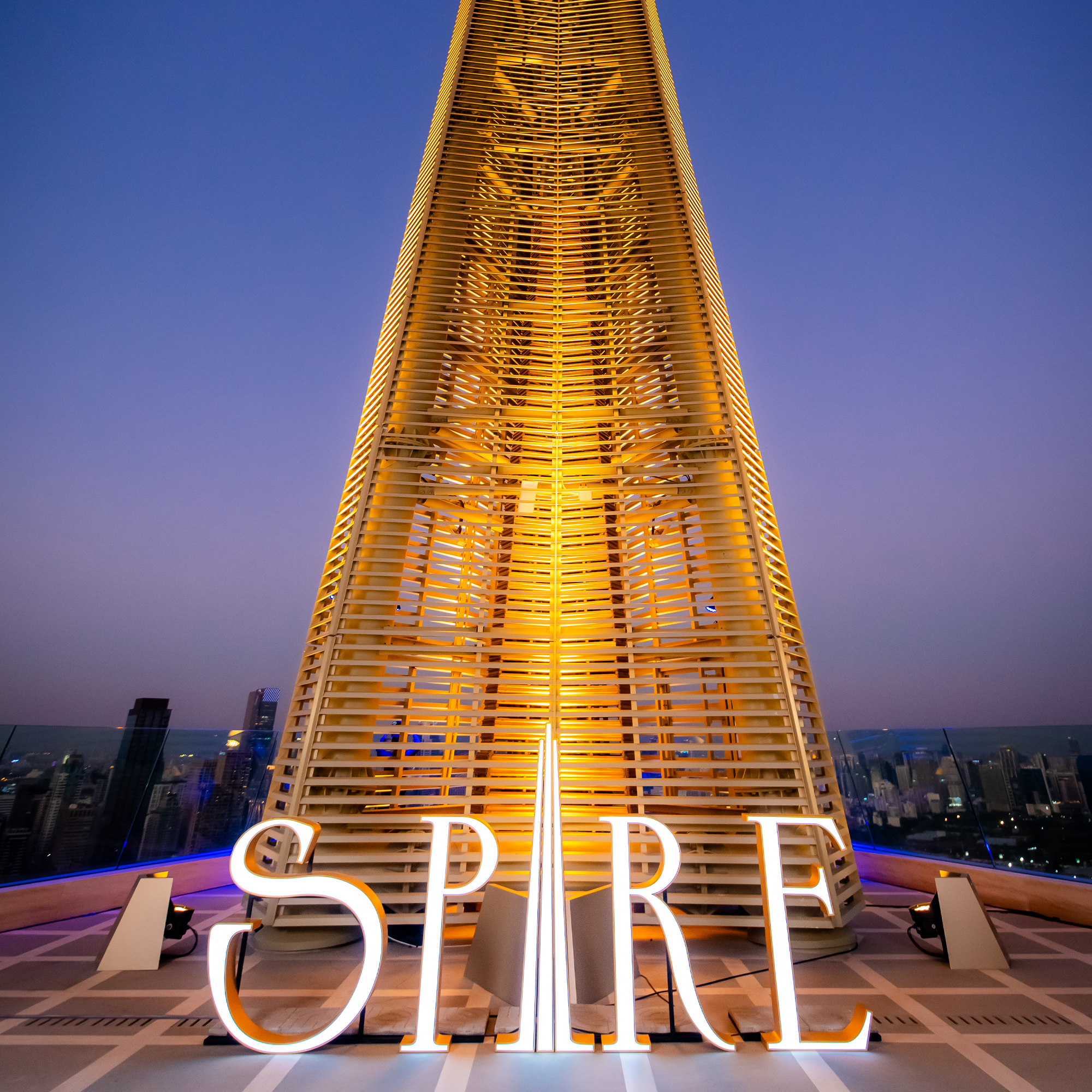 Panoramic rooftop setting at Spire in Dusit Thani Bangkok