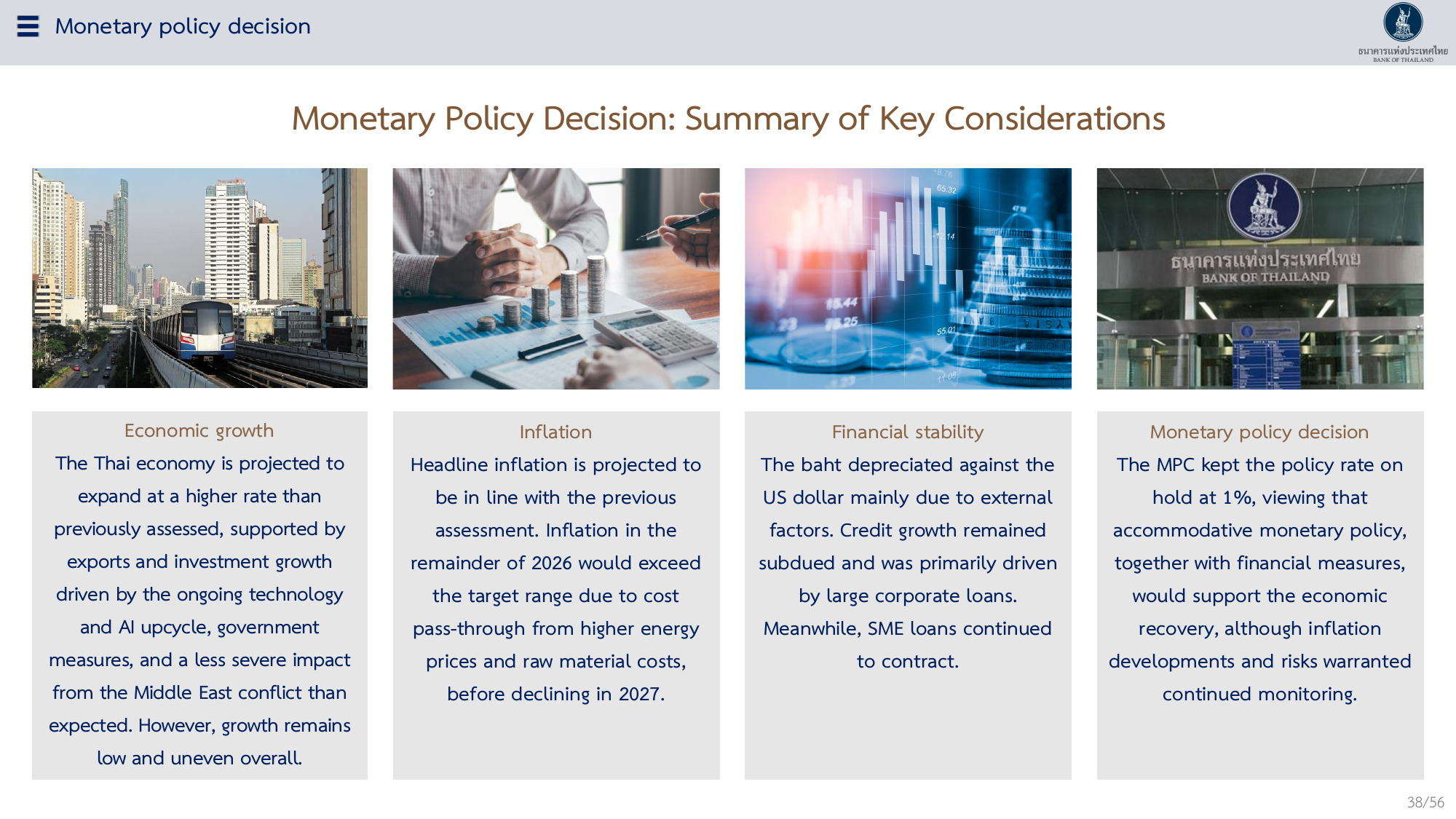 Bank of Thailand summary of growth, inflation and financial-stability considerations
