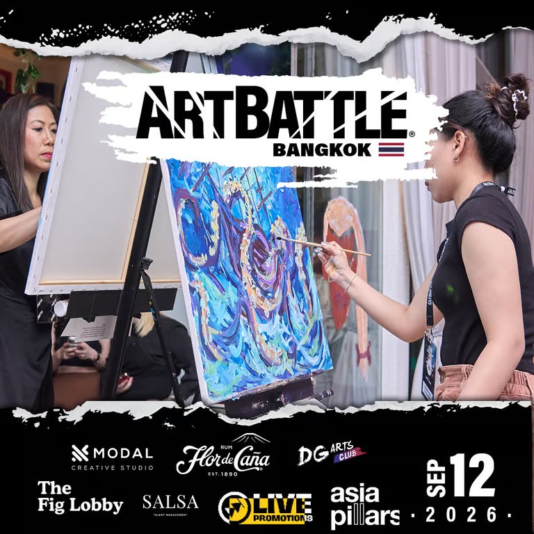 Square artwork for Art Battle Bangkok at The Fig Lobby