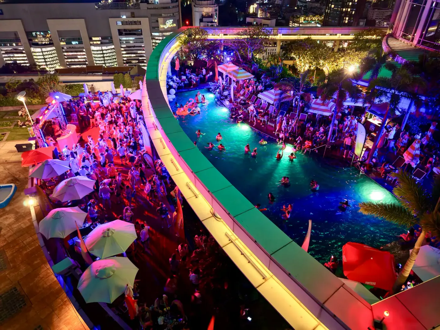 Aerial view of the Centara Grand rooftop pool deck