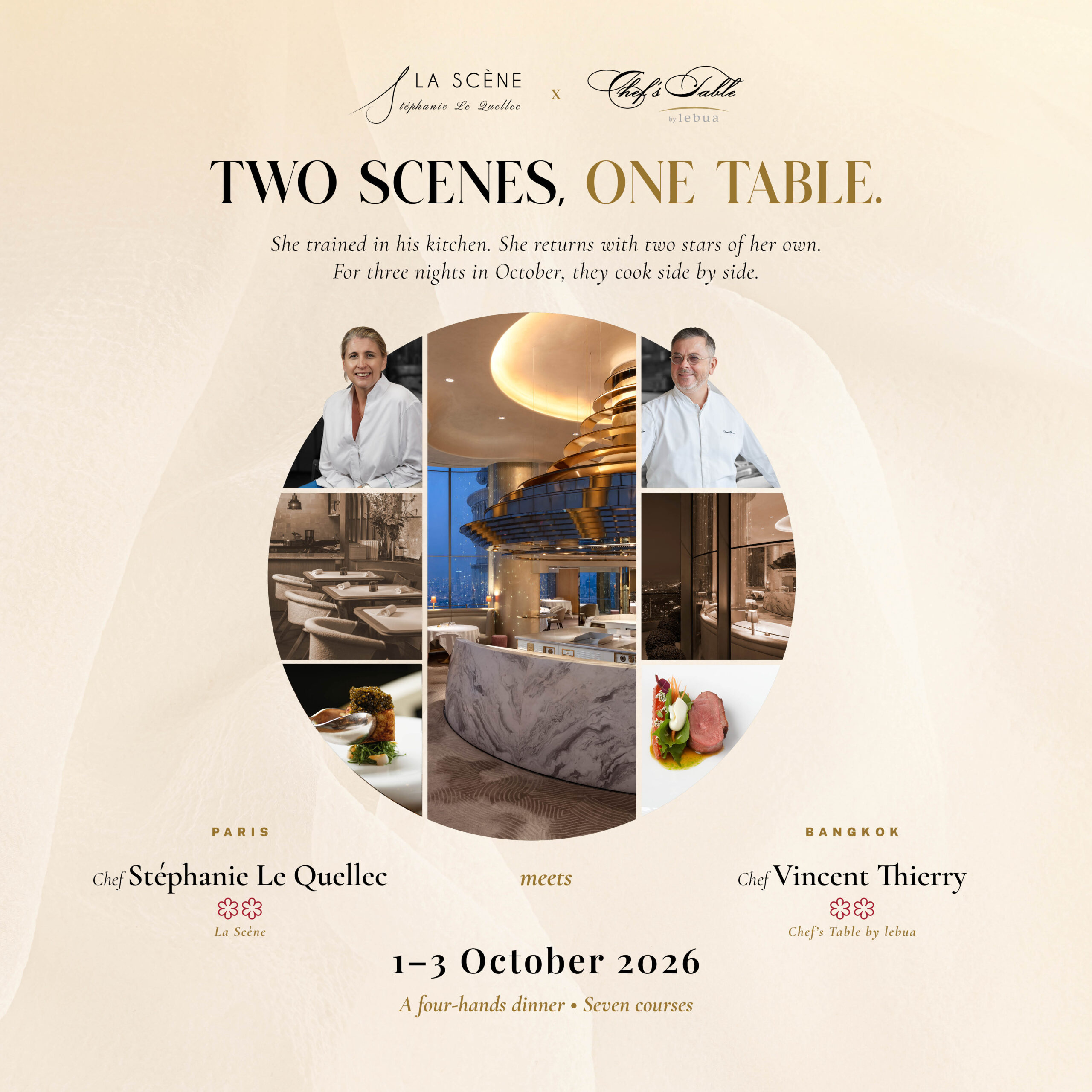 Chefs Vincent Thierry and Stéphanie Le Quellec for Two Scenes One Table