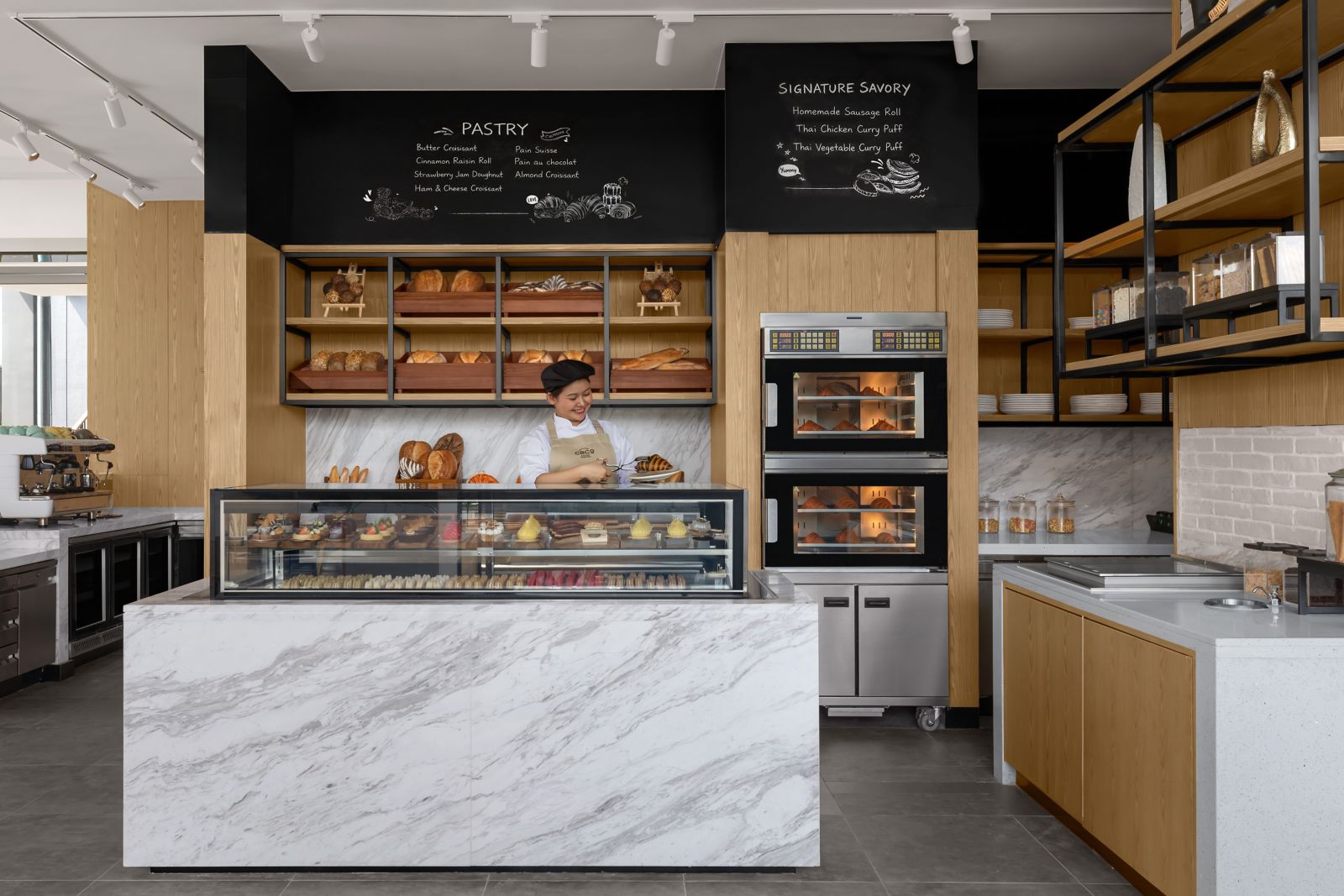 Cafe counter at Chalong Baking Company inside the resort