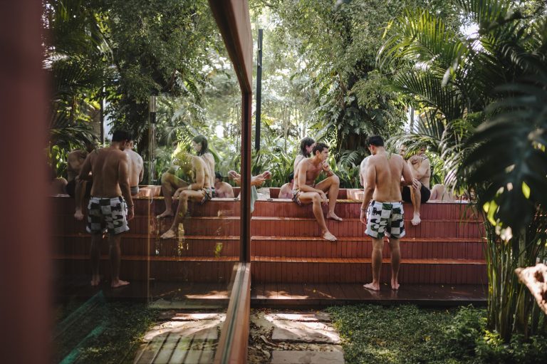 Outdoor pools and garden at Dip Onsen Ari Bangkok