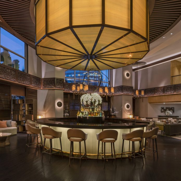 Diplomat Bar at twilight Diplomat Bar lounge at Conrad Bangkok