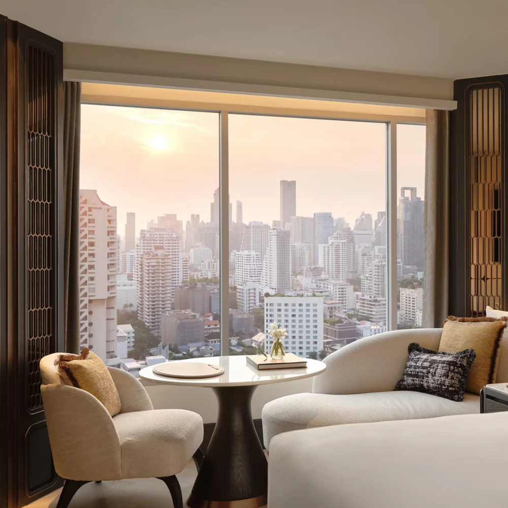 Guest room overlooking the Bangkok skyline