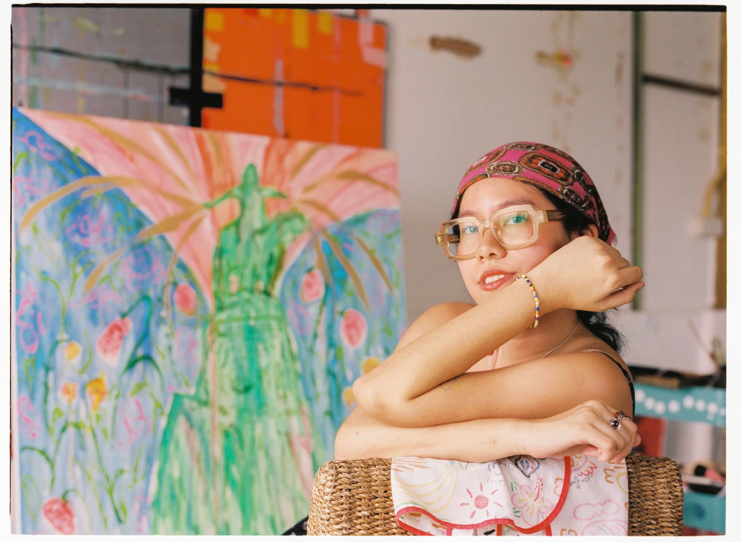 Artist juli baker and summer in her Bangkok studio