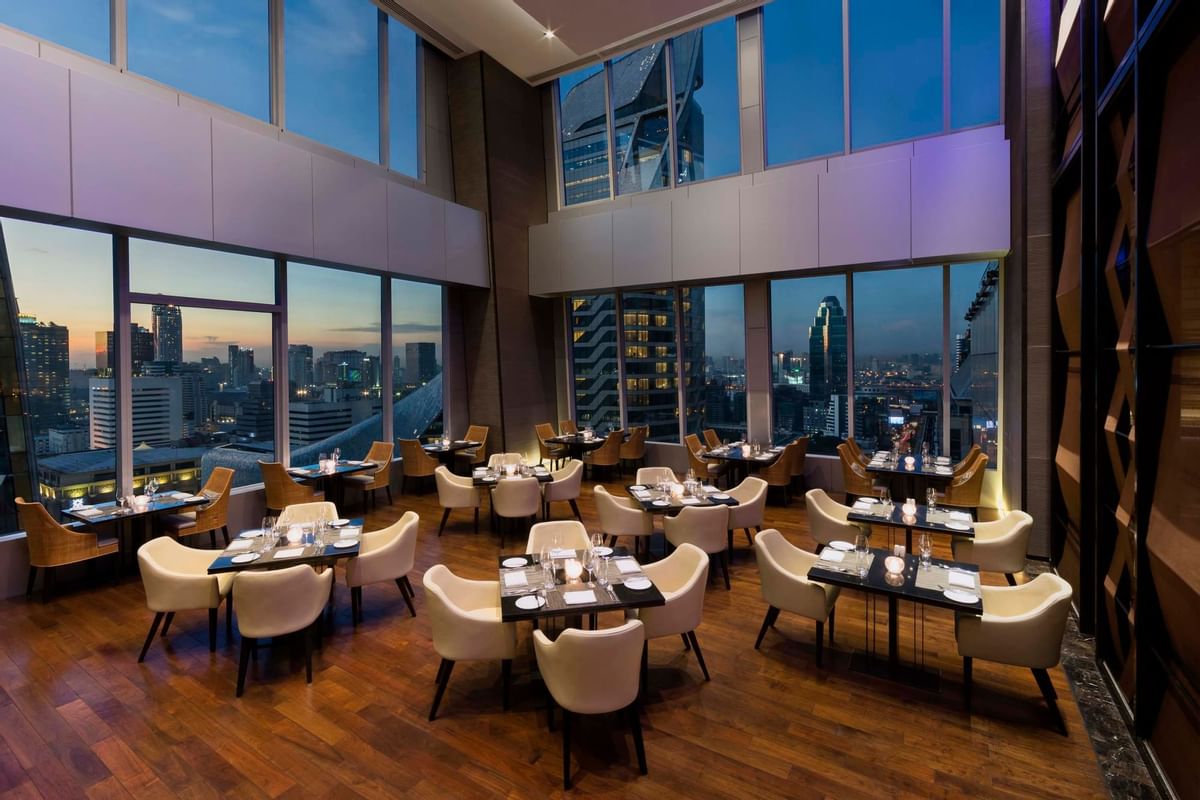 Evening interior of Up and Above at The Okura Prestige Bangkok